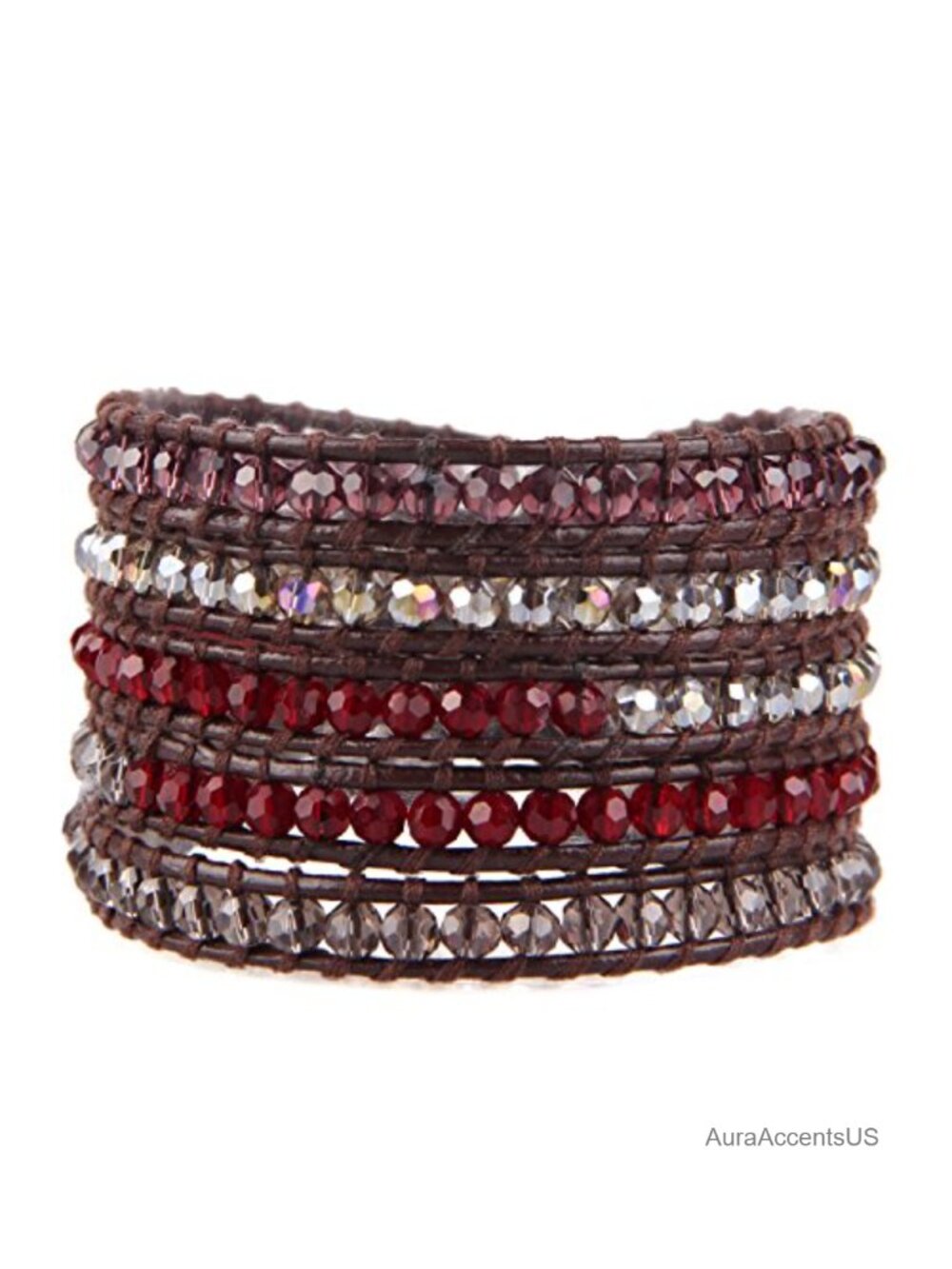 Crystal Beads 5 Wrap Bracelet Handmade Natural Leather Jewelry for Women